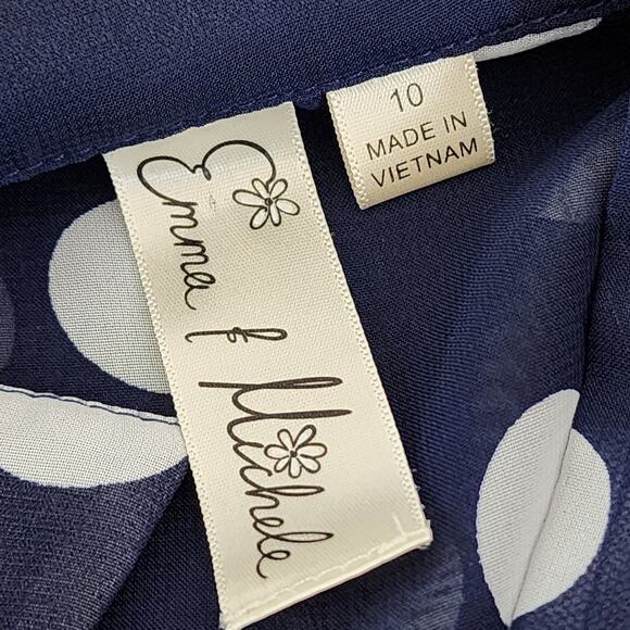 Emma & Michelle Size 10 Blue White Polka Dot Midi Collared Dress - Picture 3 of 5